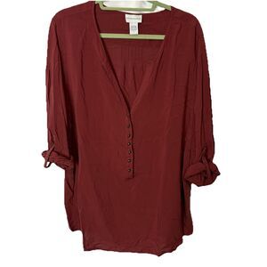 Soft Surroundings Womens Sz 2X Auburn Adjustable Roll Tab Long Sleeve Blouse